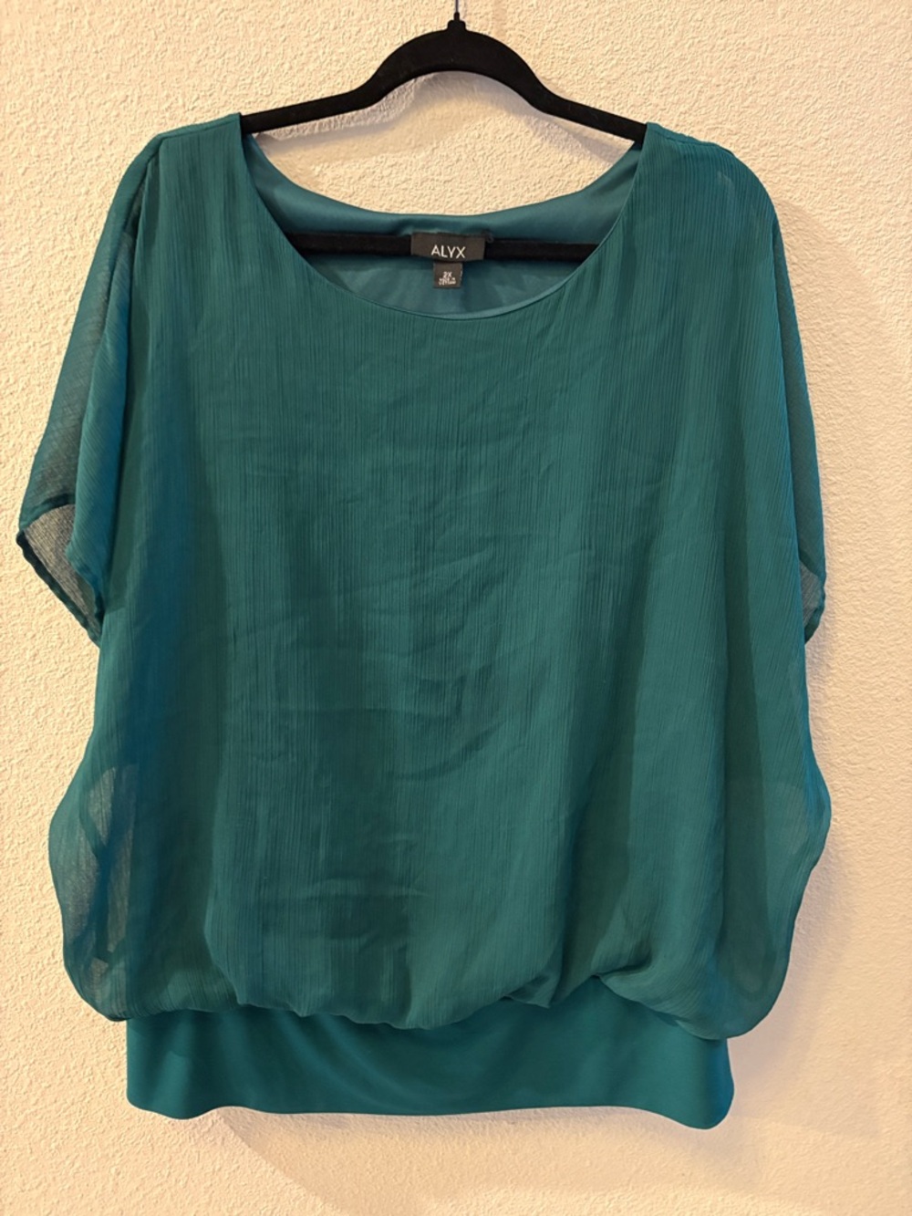 ALYX Teal Flowing Short-Sleeve Blouson Top